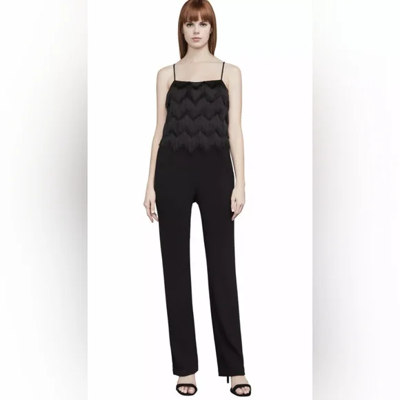 BCBG MazAzria Brianne Eyelash Fringe Jumpsuit Black Size Small - Picture 2 of 16